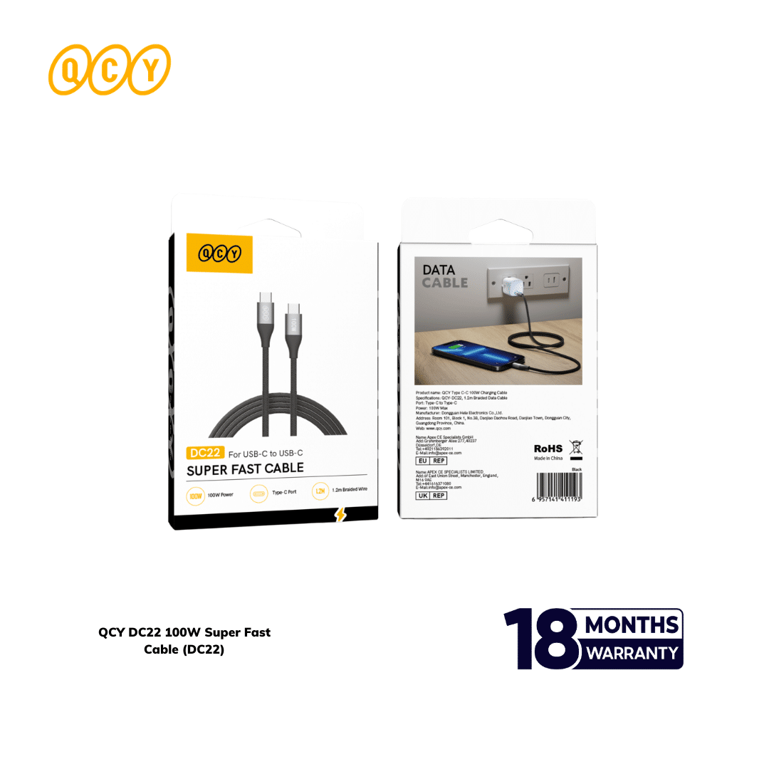 QCY Type C to C Cable 100W Quick Fast Charge Cable (DC22)